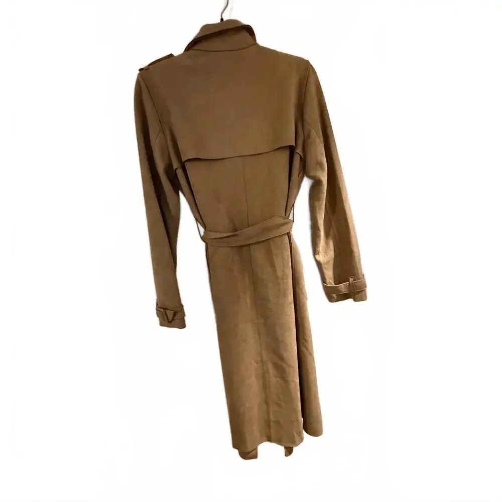 Philosophy Faux Suede Tan Trench Coat with Belt SZ‎ M. Y2K Trendy Career wear